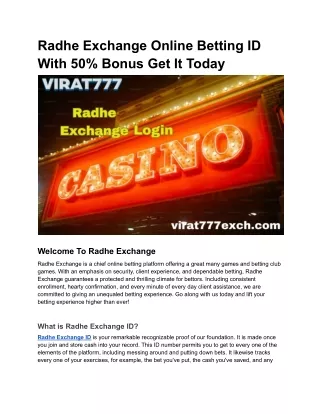 Radhe Exchange Online Betting ID With 50% Bonus Get It Today