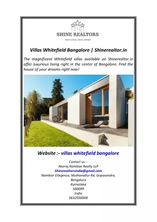 Villas Whitefield Bangalore  Shinerealtor.in