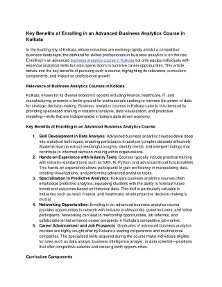 Business Analytics Course in Kolkata
