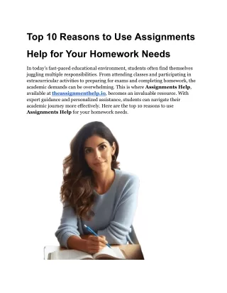Top 10 Reasons to Use Assignments Help for Your Homework Needs