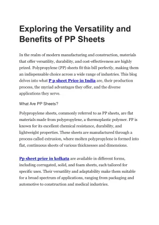 Exploring the Versatility and Benefits of PP Sheets