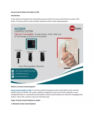 Access Control System for Hotels in UAE