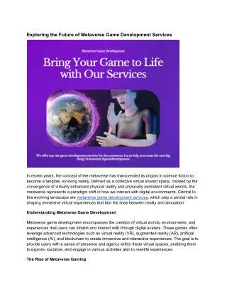 "Building Immersive Metaverse Experiences: Game Development Services"