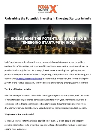 Unleashing the Potential Investing in Emerging Startups in India