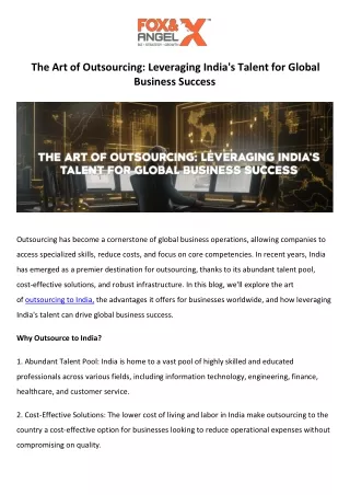 The Art of Outsourcing Leveraging India's Talent for Global Business Success