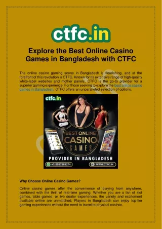 Discover the Ultimate Online Casino Games in Bangladesh with CTFC