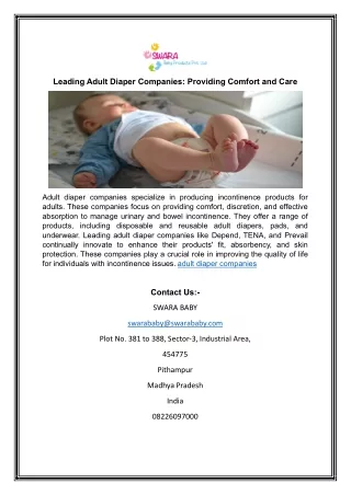 Leading Adult Diaper Companies: Providing Comfort and Care