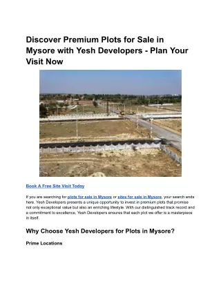 Discover Premium Plots for Sale in Mysore with Yesh Developers - Plan Your Visit Now