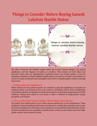 Things to Consider Before Buying Ganesh Lakshmi Marble Statue