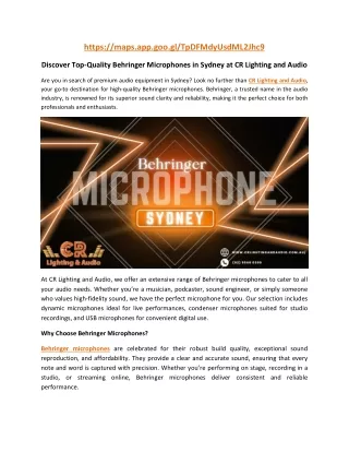 Discover Top-Quality Behringer Microphones in Sydney at CR Lighting and Audio (