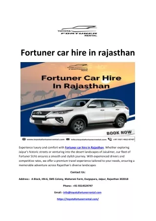 Fortuner car hire in rajasthan