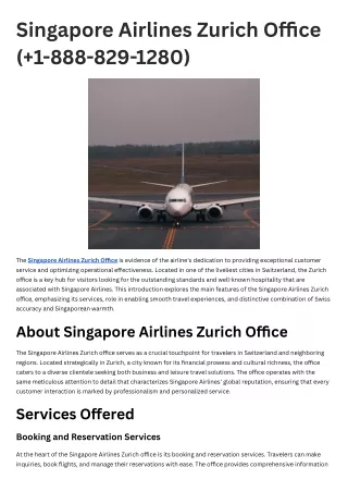 Singapore Airlines Zurich Office ( 1-888-829-1280)