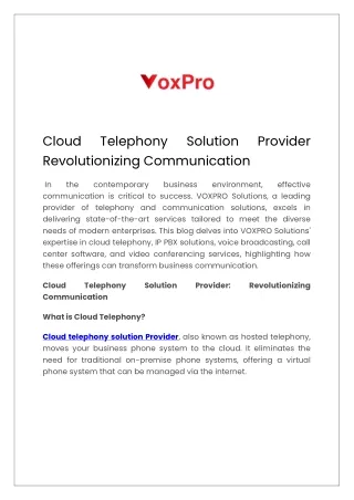 Cloud Telephony Solution Provider Revolutionizing Communication