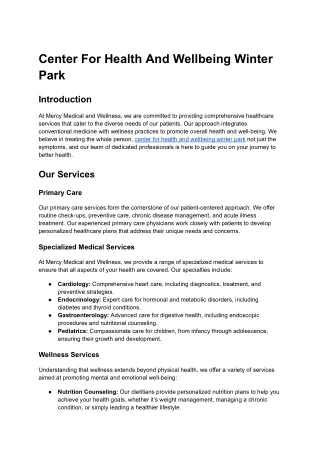 center for health and wellbeing winter park