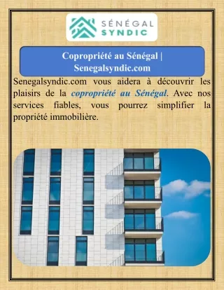 Copropriété au Sénégal  Senegalsyndic.com