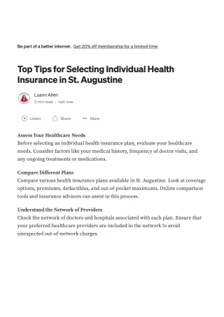 Top Tips for Selecting Individual Health Insurance in St. Augustine _ by Luann Allen