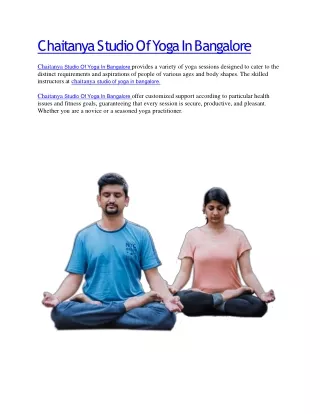Chaitanya Studio Of Yoga In Bangalore
