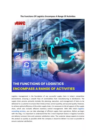 Explore the Functions of Logistics Consulting with AWL India