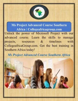 Ms Project Advanced Course Southern Africa  Collegeafricagroup.com