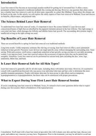 Is Laser Hair Removal in Midland, Texas Safe for All Skin Types?