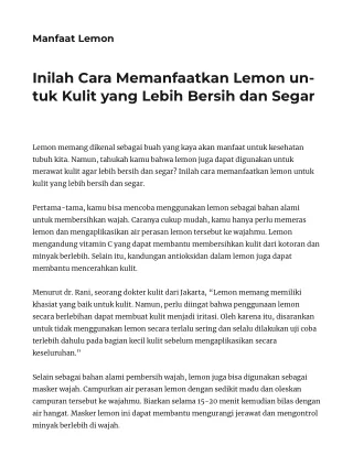 Alasan Meminum Air Lemon Untuk Kesehatan