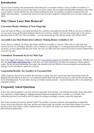 Easy Laser Hair Removal Services in Lubbock: Convenient Beauty Solutions