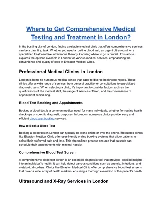 Where to Get Comprehensive Medical Testing and Treatment in London1_