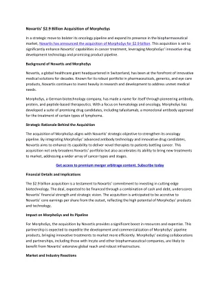 Novartis’ $2.9 Billion Acquisition of MorphoSys