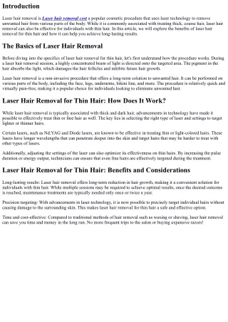 Laser Hair Removal for Thin Hair: Achieving Long-Lasting Results