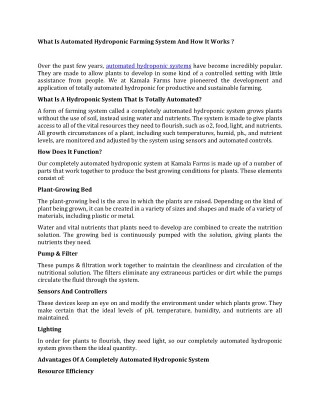 What Is Automated Hydroponic Farming System And How It Works