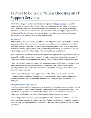 Factors to Consider When Choosing an IT Support Services