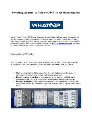 Powering Industry A Guide to MCC Panel Manufacturers