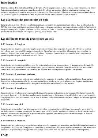 Les différents types de présentoirs en bois fabriqués par les professionnels