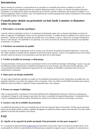 Conseils pour choisir un présentoir en bois facile à monter et démonter selon vo