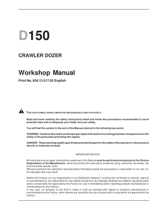 NEW HOLLAND D150 CRAWLER DOZER Service Repair Manual Instant Download