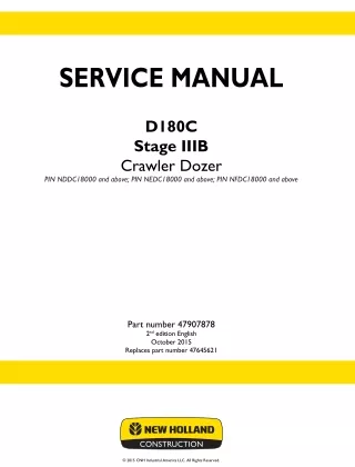 New Holland D180C Stage IIIB Crawler Dozer Service Repair Manual Instant Download