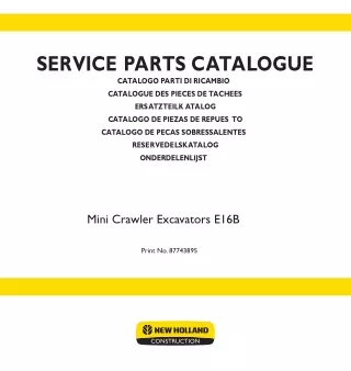 New Holland E16B Mini Crawler Excavator Parts Catalogue Manual Instant Download