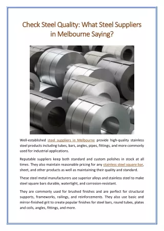 Check Steel Quality What Steel Suppliers in Melbourne Saying