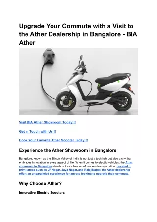 Upgrade Your Commute with a Visit to the Ather Dealership in Bangalore - BIA Ather