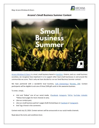 Arcana Windows & Doors' Summer Contest for Small Businesses