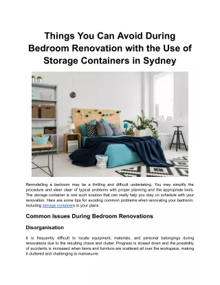 Things You Can Avoid During Bedroom Renovation with the Use of Storage Containers in Sydney