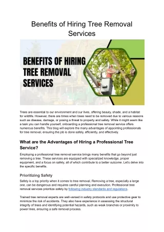 Benefits of Hiring Tree Removal Service