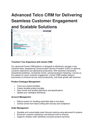 Advanced Telco CRM for Delivering Seamless Customer Engagement and Scalable Solutions