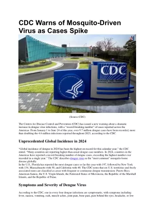 CDC Warns of Mosquito