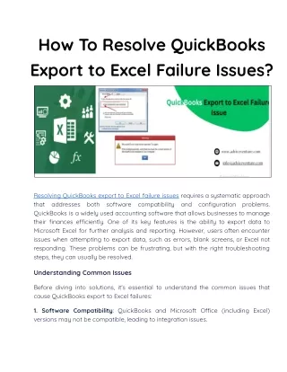 How To Resolve QuickBooks Export to Excel Failure Issues