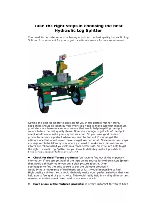 Take the right steps in choosing the best Hydraulic Log Splitter