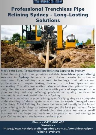 Professional Trenchless Pipe Relining Sydney - Long-Lasting Solutions