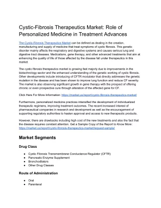 Cystic-Fibrosis Therapeutics Market: Impact of COVID-19 on Market Dynamics