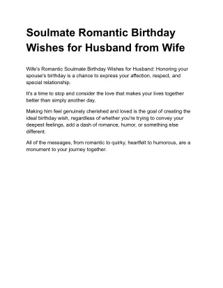 Soulmate Romantic Birthday Wishes for Husband from Wife