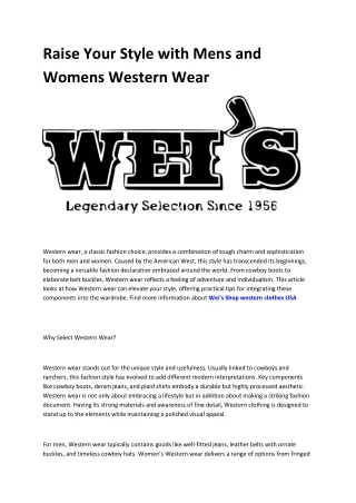 Wei's Western Wear USA